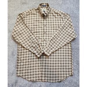Cutter & Buck Men's 100% Cotton Long Sleeved Shirt Brown and Tan Plaid Large